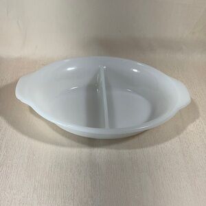 Vintage Fire King White Divided Baking Serving Casserole Dish